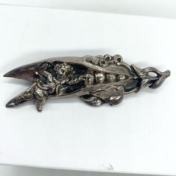 Vintage Repousse Art Nouveau Jack And The Beanstalk Brooch